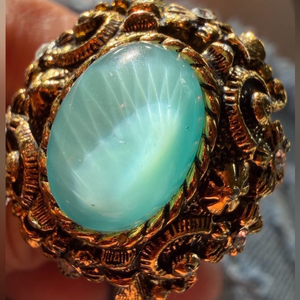 Sarah Cov 1971 Aqua Treasure moon glow glass ring - Picture 3 of 16